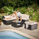 Casaria® Gartenmöbel Lounge Set Wetterfest 5 Personen Polyrattan Sicherheitsglas Tisch Outdoor Sitzkissen Terrassenmöbel Eck Sofa Schwarz Creme - 2