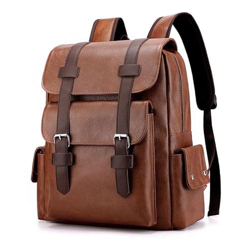 FUNSEED Mochila para hombre, gran capacidad, bolsa para portátil de 15,6 pulgadas, bolsa de hombro de cuero PU vintage para viajes y trabajo, caqui, L