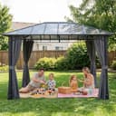 Outsunny 3 x 4 m Outdoor Hardtop Gazebo Canopy with Polycarbonate Roof, Waterproof Aluminium Permanent Pavilion Garden Gazebo Patio Shelter with Curtains, Dark Grey - 9