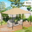 Outsunny 3 cubiertas de repuesto para toldo de 4 m, repuesto para techo de cenador de jardín con rejillas de ventilación y agujeros de drenaje, solo cubierta superior, color caqui - 2