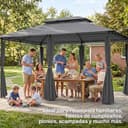 Outsunny Cenador para Jardín 3x4 m Pérgola de Jardín Gazebo con Doble Techo Paredes Laterales Resistente al Agua Carpa para Exterior Terraza Patio Gris - 5