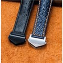 ROUHO 22mm Atmungsaktives Echtleder Uhrenarmband Schweißfestes Ersatz Uhr Band für Tag Heuer Carrera Heritage Chronograph 6-Schwarz + Schwarz - 7