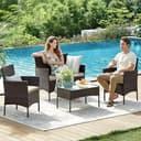 JINPALAY Conjunto Jardin Exterior de Ratán Muebles Jardin Exterior para 4 Personas 4 Piezas Set 2 Sillones,1 Sofá de Doble Asiento y 1 Mesa Conjunto Jardin para Patio Terraza Exterior Marrón - 2